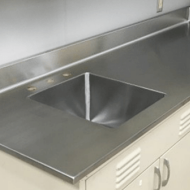 stainless steel countertop and backsplash