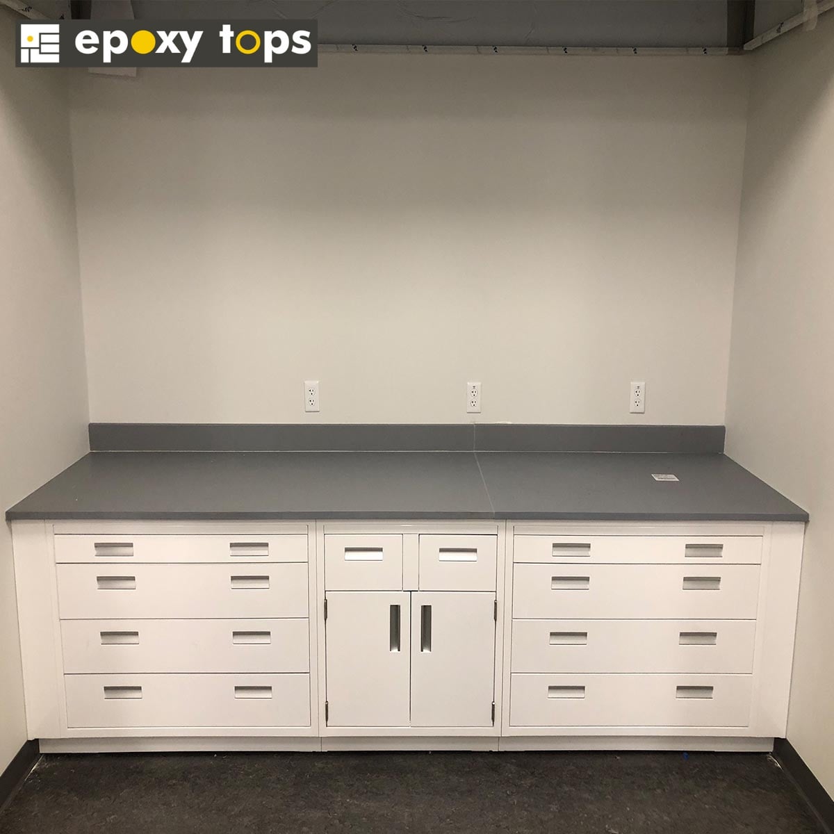 casework with white cabinets