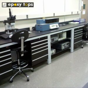Sample processing laboratory bench with storage