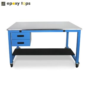 blue stainless steel bench